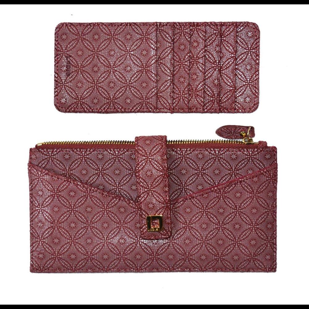 Lodis Burgundy Patterned Zip Wallet